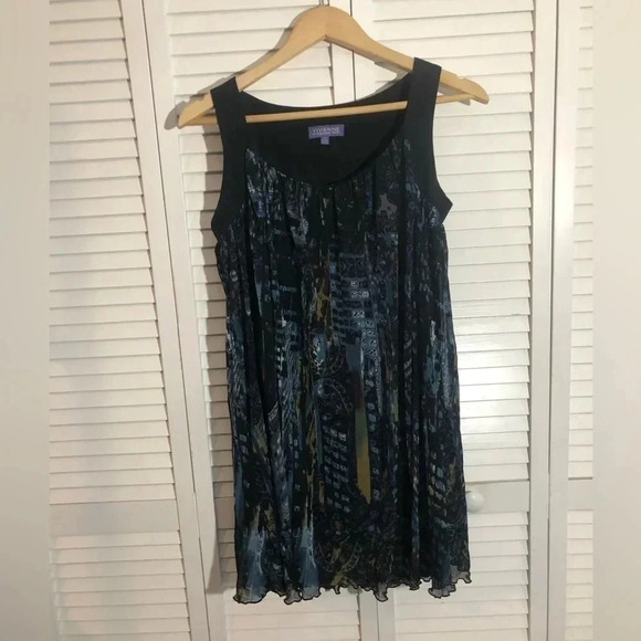 Vivienne Tam Abstract Blue Black Sleeveless Lined Mini Shift Dress Artsy Size S - Picture 3 of 10